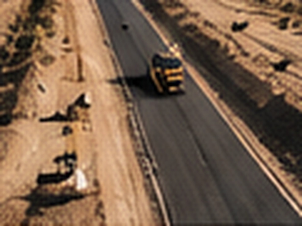 Road construction corridor viewed from above.