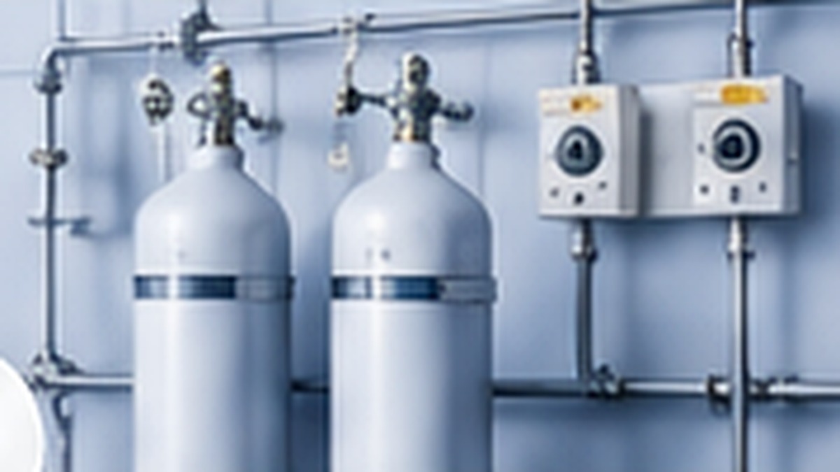 Medical gas cylinders and regulated supply equipment in a clean installation.